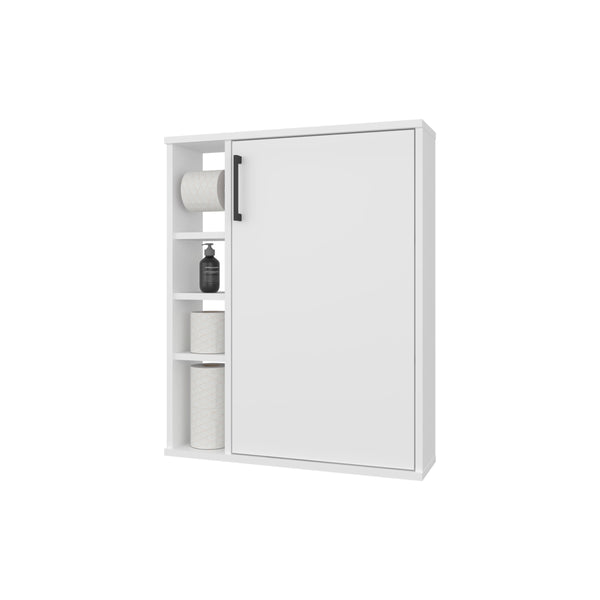 English Elm Yoder, Compact White Bathroom Cabinet with 4 Open Shelves & 1 Door, Scratch-Resistant Melamine Finish B128P375293
