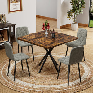 English Elm Dining PU Leather Chairs Set of 4 — Easy-Clean Upholstered Seats with Sturdy Iron Legs, Modern Comfort Gray W578P191315