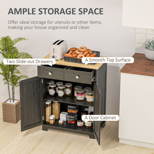 English Elm Homcom Rustic Brown Sideboard Rubberwood Top Buffet with Drawers Adjustable Shelf W2225P229274