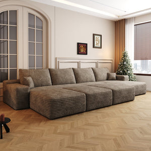 English Elm 135"Large Modular Cloud Sofa - Cozy 6-Seat Sectional, Plush Corduroy, No Assembly, Versatile Design! W2824S00065