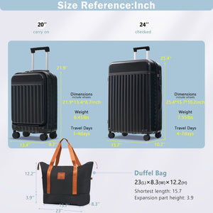 English Elm Front Access Hardside 3 Piece Travel Set with Usb Port Spinner Wheels and Tsa Lock Black N732P326130B