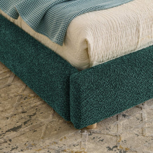 English Elm King Upholstered Storage Bed Curved Headboard Circle Yarn Fabric Modern Minimalist Frame Green W487S00471