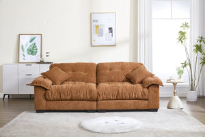 English Elm Casual 3-Seater Pleated Chenille Sofa In Vibrant Orange - Stylish Comfort For Modern Living Spaces W2100S00212