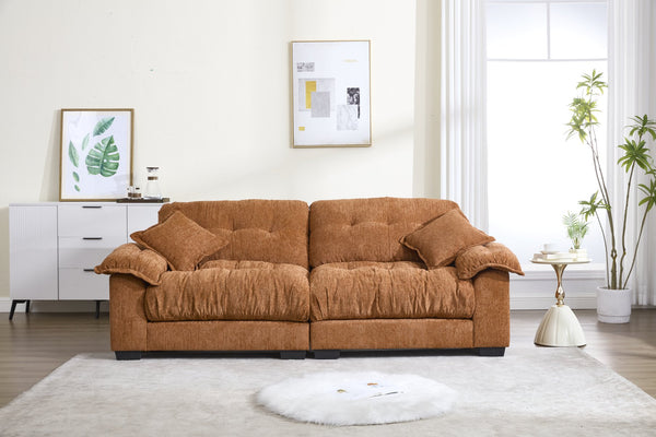 English Elm Casual 3-Seater Pleated Chenille Sofa In Vibrant Orange - Stylish Comfort For Modern Living Spaces W2100S00212