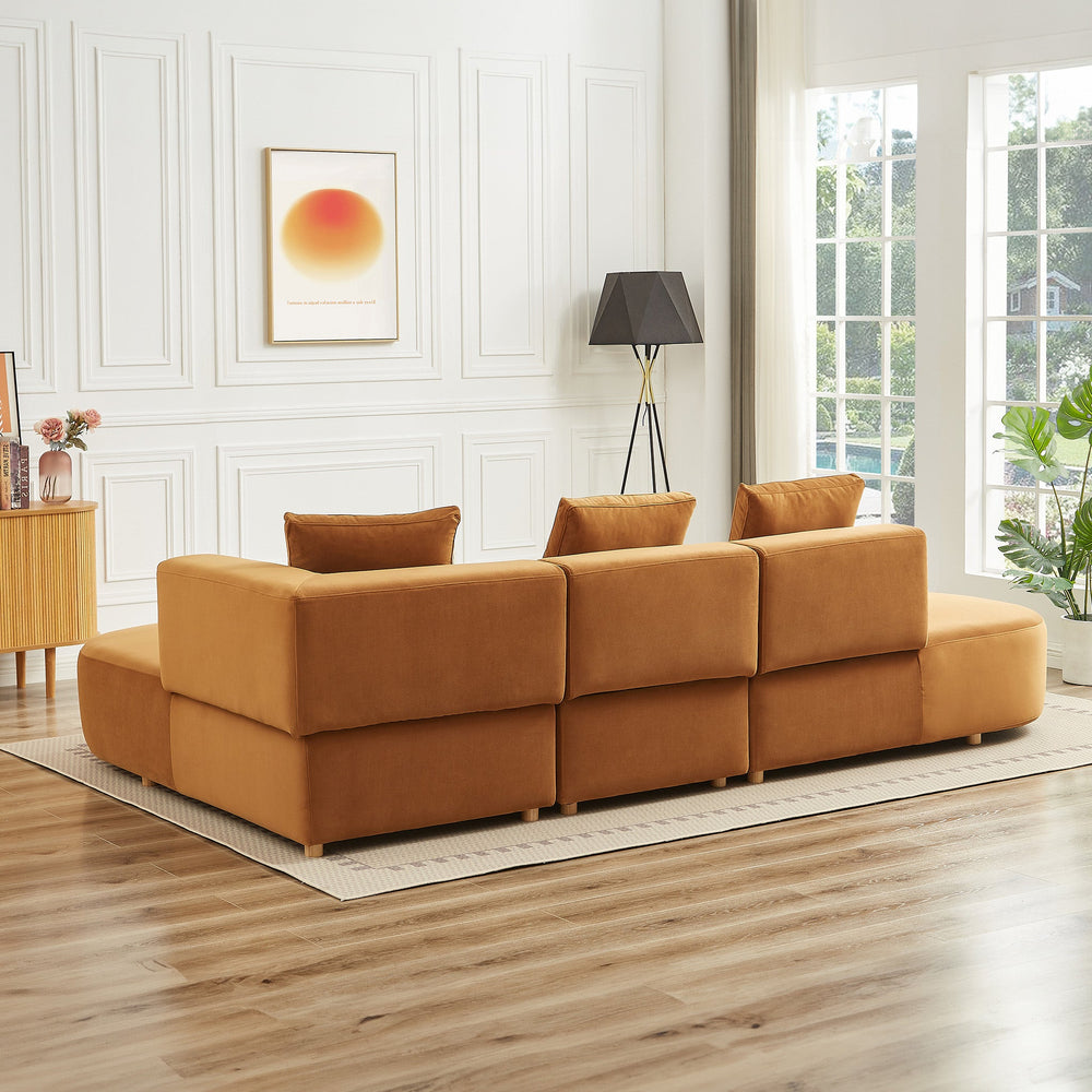 English Elm Ashcroft Furniture - Orby Velvet Sectional Sofa In Warm Cognac – Mid-Century Style, Right-Facing Comfort For Any Space B183S00049