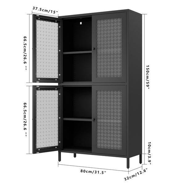 English Elm Classic Metal Storage Cabinet With 4 Glass Doors - Stylish Freestanding Bookcase For Any Room W2378P176269