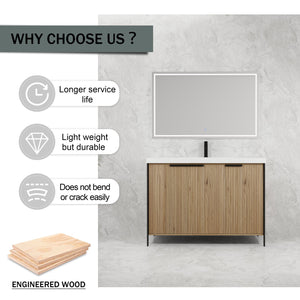 English Elm 48" Freestanding Bathroom Vanity with Thick Resin Sink, Soft-Close Doors, Adjustable Shelves, Durable Finish Light Coffee W999S00297