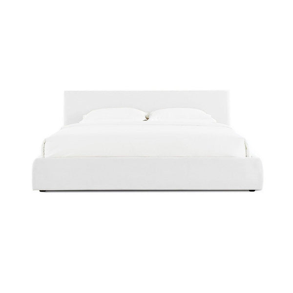 English Elm Sloane Cream Platform Bed with Foam-Padded Headboard, Solid Wood Frame, Flexible Slats, No Box Spring (72x41x14) B353S00006