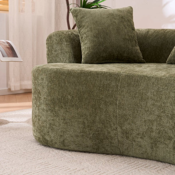 English Elm Crescent-shaped Cloud Sofa Three Seat Low Profile Chenille Living Room Curved Couch Green W2012P375728