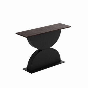 English Elm 47''double Semi-circle Console Table with Led Lighting and Sculptural Hammered Wood Base W2263P395491