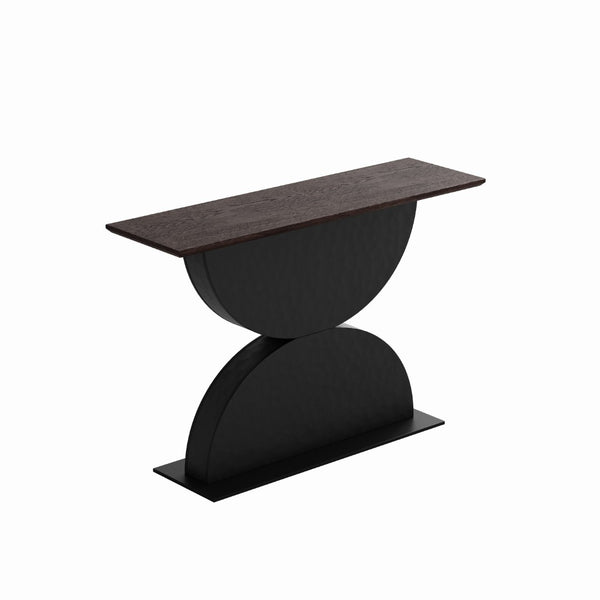 English Elm 47''double Semi-circle Console Table with Led Lighting and Sculptural Hammered Wood Base W2263P395491