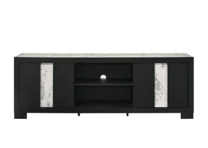 English Elm 1pc Modern Entertainment Console with Industrial Edge, Grey Wood Finish, Open Shelf & Two Drawers Black,White 19.69 L x 75 W x 26.38 H B2741P295470