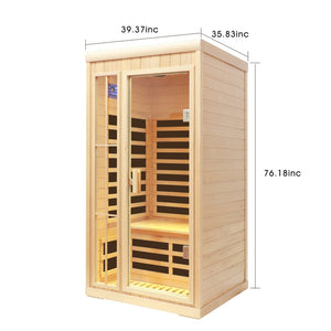 English Elm Deluxe Hemlock Far Infrared Sauna with Led Lighting Bluetooth Audio and Glass Door W632S00009