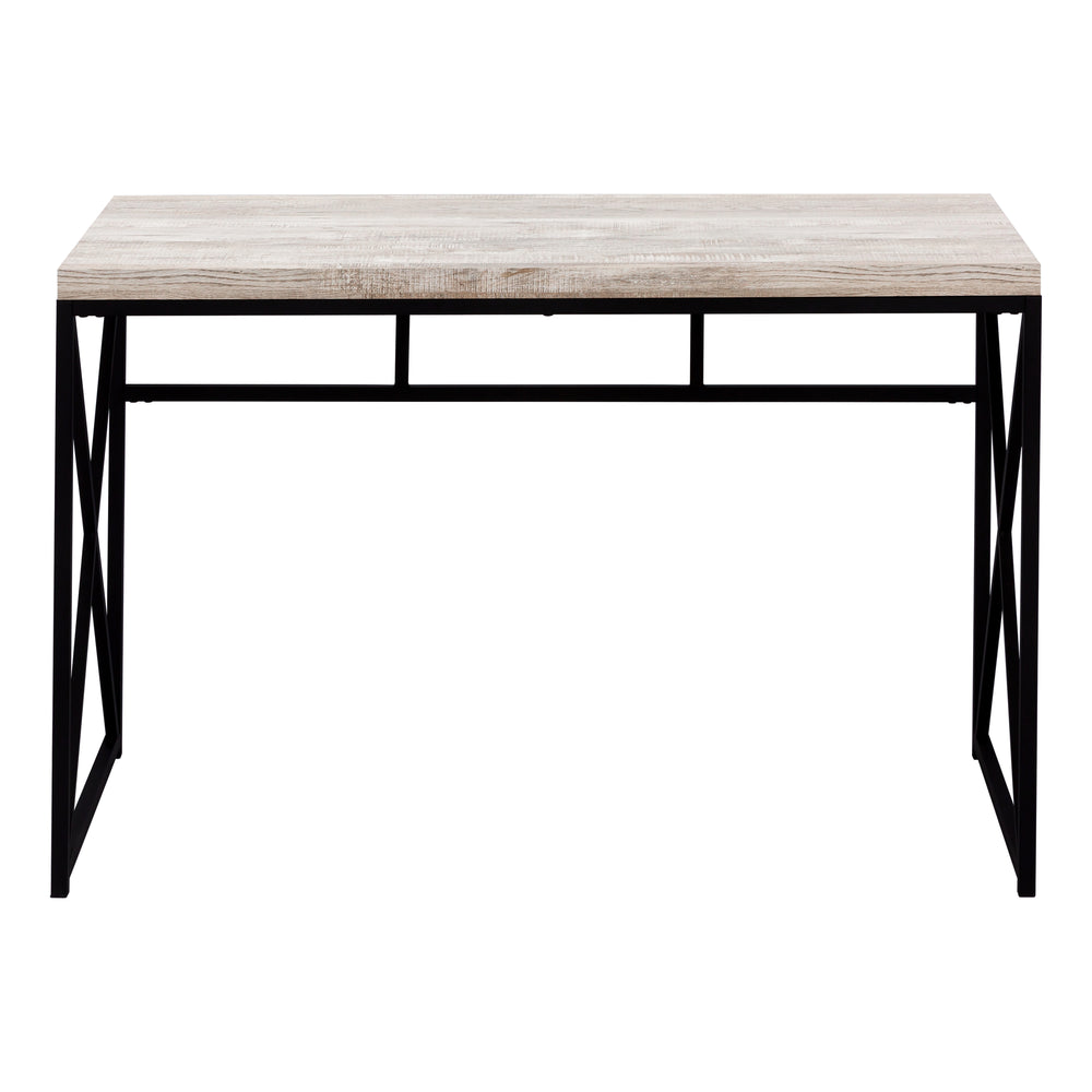 English Elm Computer Desk Taupe Reclaimed Wood Look 47" x24" Thick Top with Black X-Base Sturdy Compact Modern Workstation B2710P219777