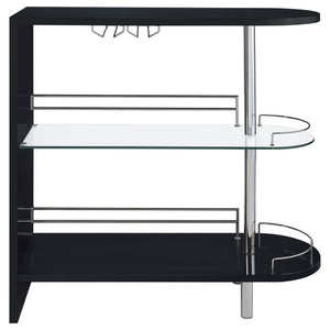 English Elm Karinna Sleek Black High-Gloss 2-Tier Bar Table with Glass Shelf Modern Storage & Display Accent B062P331041