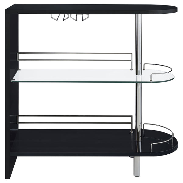 English Elm Karinna Sleek Black High-Gloss 2-Tier Bar Table with Glass Shelf Modern Storage & Display Accent B062P331041