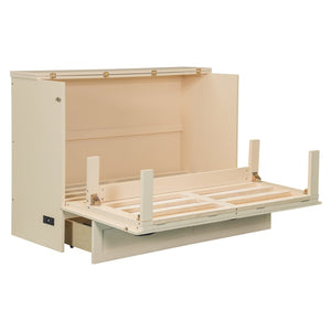 English Elm Full Size Murphy Bed Rattan Cabinet with Storage Drawers and Gold Hardware Gold N708S00009G