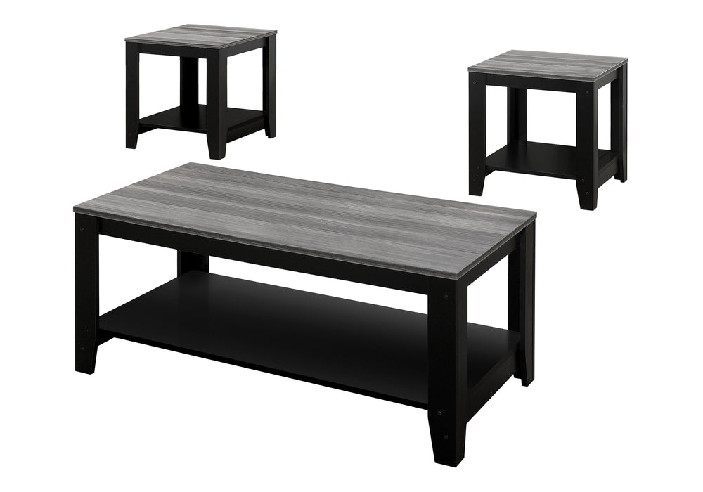 English Elm Table 3-Piece Living Room Set with Coffee and End Tables, Grey Laminate, Rounded Safe Edges Black 44 L x 24 W x 7 H B2710P219999