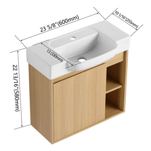 English Elm 24'' Floating Wall Mounted Bathroom Vanity with Ceramic Sink and Soft Close Cabinet Light Oak W999P426633