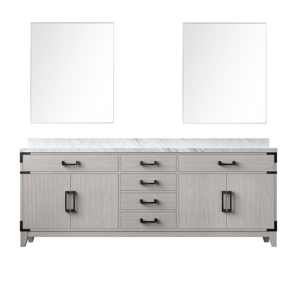 English Elm White Oak Double Bath Vanity With Carrara Marble Top & 36" Mirrors - Elegant Storage Solution B2731S01625-GIGA