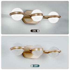 English Elm Bathroom Vanity Light, Elegant 3-Bulb Led Fixture With Crystal Sand Shades In Champagne Gold Finish W2312P374866
