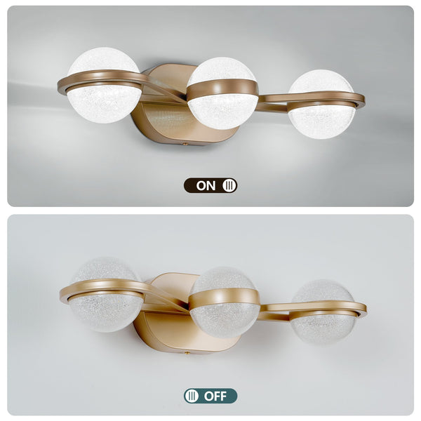 English Elm Bathroom Vanity Light, Elegant 3-Bulb Led Fixture With Crystal Sand Shades In Champagne Gold Finish W2312P374866