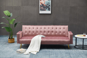 English Elm SOFA Velvet Convertible Sofa Bed with Golden Legs, Solid Wood Frame, Compact Design for Small Spaces Rose B205P246428