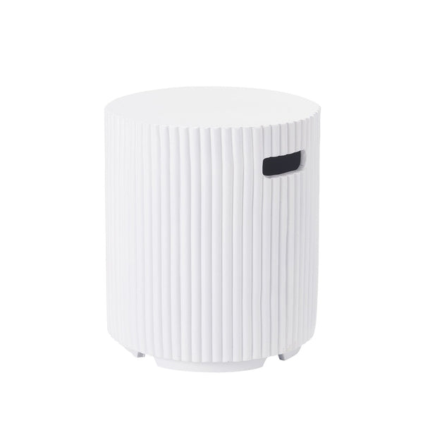 English Elm 17x19.9 Mgo Concrete Propane Tank Cover Outdoor Side Table with Metal Base White N772P409042W