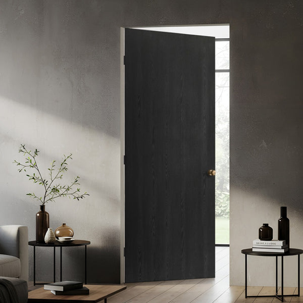 English Elm 36 in Black Textured Melamine Flush Interior Door Slab with Mdf Core Modern B2763P486369