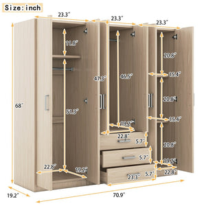 English Elm 6-doors Mdf Wardrobe with Large Drawers Streamlined Bedroom Storage Modern Design Brown N820000010D