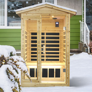 English Elm Two Person Far Infrared Outdoor Sauna Fir Wood Cabin with Bluetooth and Lcd Control W632S00031
