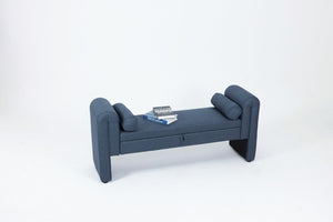 English Elm 60-inch Velvet Storage Bench Upholstered Seat with Hidden Compartment for Bedroom Entryway Dark Blue W2795P429885