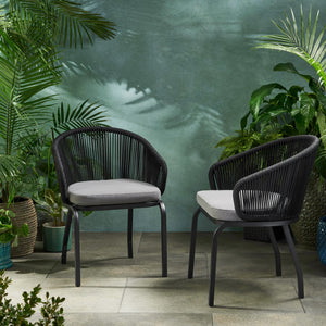 English Elm Christopher Knight Home® - CANDLEWOOD Woven Rope Club Chair Set of 2 - Modern Black Metal Frame, Water-Resistant Cushions, Handcrafted 65762.00BLK