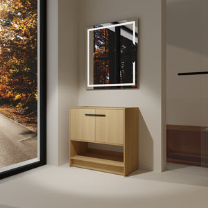 English Elm 36" Freestanding Bathroom Vanity with 2 Doors and Open Shelf, Modern Ergonomic Plywood Cabinet Oak W1972P268400