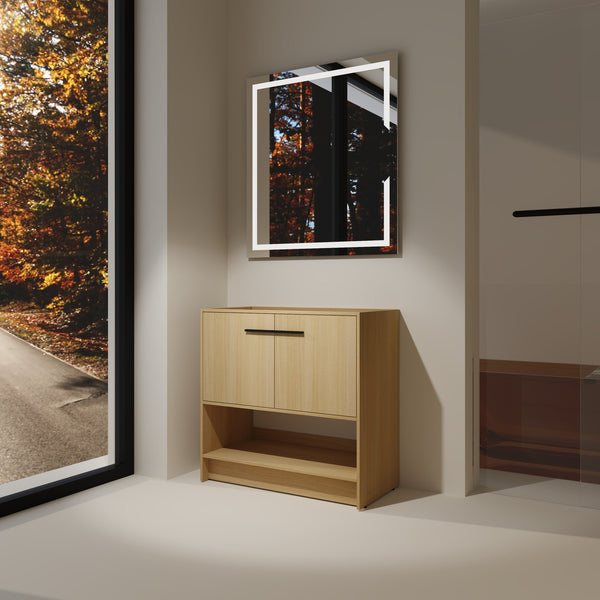 English Elm 36" Freestanding Bathroom Vanity with 2 Doors and Open Shelf, Modern Ergonomic Plywood Cabinet Oak W1972P268400