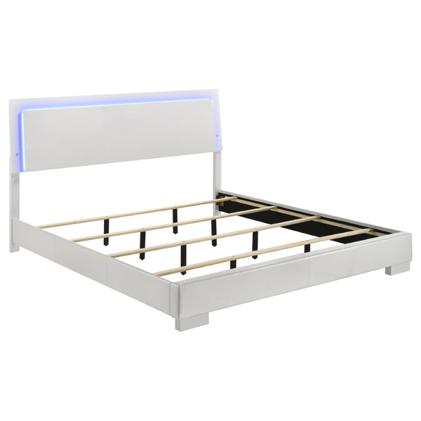 English Elm Dulcey California King Bedroom Set with Led Headboard and High Gloss White Lacquer Finish B062S01787