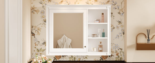 English Elm 36'' Modern Medicine Cabinet Wall Mounted Mirror with Adjustable Shelf, MDF Durable Storage, White N710P322791K