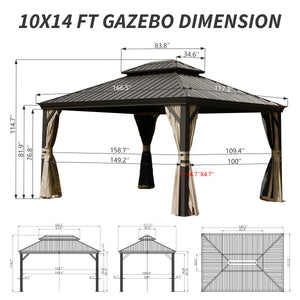 English Elm 10' X 14' Hardtop Gazebo - Durable Aluminum Frame, Double Roof, Curtains & Netting For Year-Round Comfort W1859S00160
