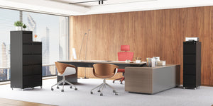 English Elm 4 Drawer Locking File Cabinet on Wheels with Anti-Tilt System, Corrosion-Resistant Metal, Secure Mobile Storage Black T2398P310002