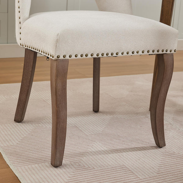 English Elm Wooden Modern Fabric Dining Chairs Set of 2 with Dual-Rebound Cushion & Curved Solid Wood Legs for Stylish Comfort Beige W1143P372912