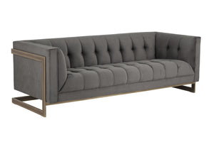 Sunpan Ekon Sofa - Boldly Refined Design with Deep Button Tufting and Rustic Bronze Steel Frame for Any Space Piccolo Pebble