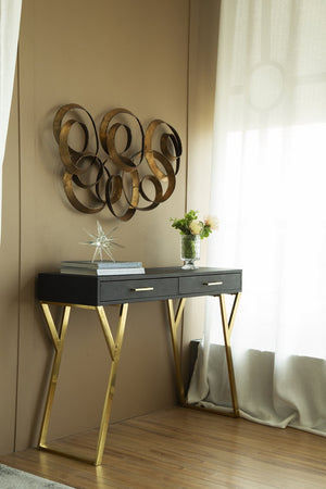 English Elm 38.5x22x4.2" Seretha Gold Leaf Wall Decor — Elegant Metal Leaf Sculpture for Living Room, Office, Bedroom Accent W2078P205307