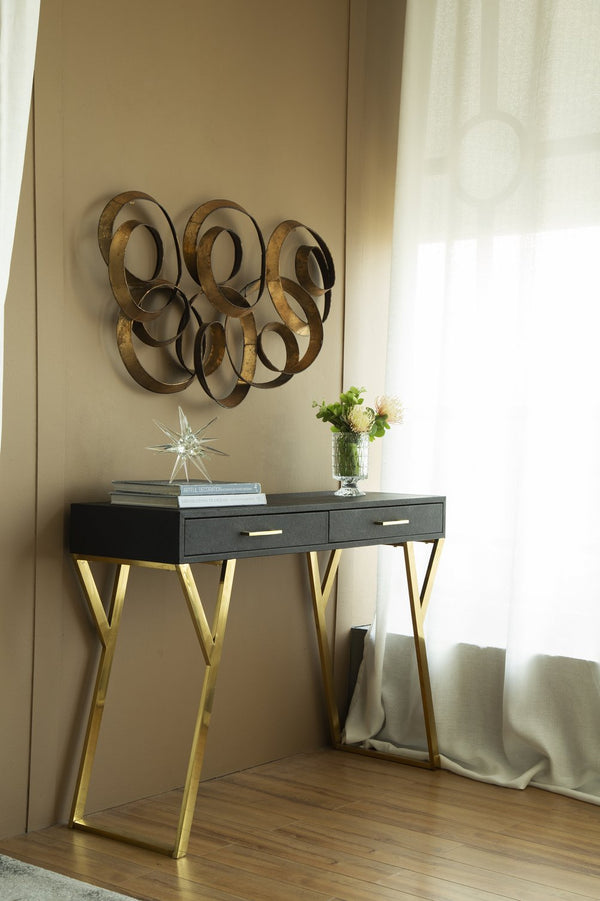 English Elm 38.5x22x4.2" Seretha Gold Leaf Wall Decor — Elegant Metal Leaf Sculpture for Living Room, Office, Bedroom Accent W2078P205307