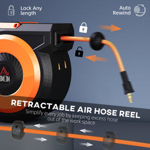 English Elm Homcom Auto Rewind Air Hose Reel 82 Ft Swivel Mount Workshop Compressor Tool W2225P485577