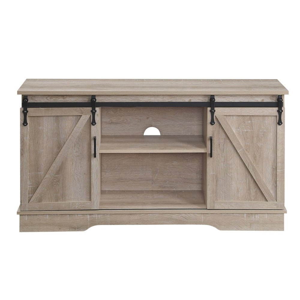 English Elm Oak Modern TV Stand with 2 Sliding Barn Doors, Cable Management, Wide Storage for TVs up to 65" B062P182853