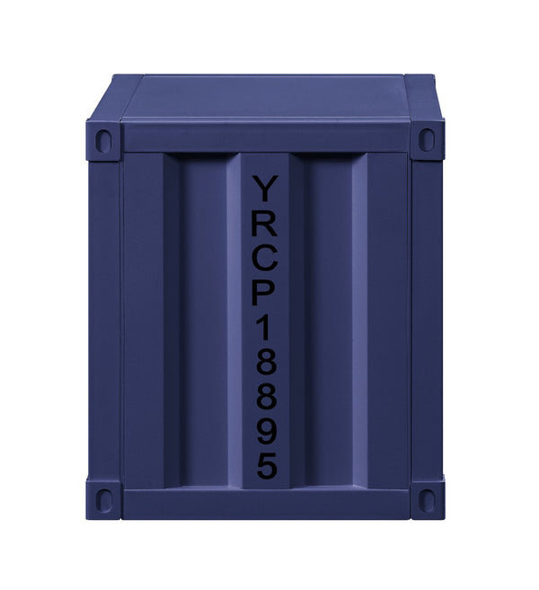 English Elm Cargo Blue Finish Nightstand W/USB with 2 Open Compartments, Metal Industrial Design, Built-In USB Ports B2726P263380