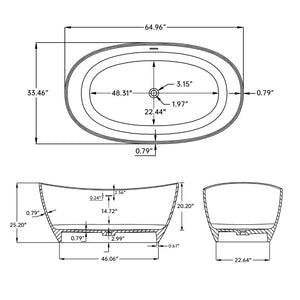 English Elm 65" Freestanding Solid Surface Soaking Tub Matte White Spa Style Bathroom W2704P204066