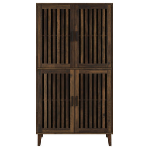 English Elm Sakai Dark Pine tall 4-door accent cabinet with slatted fronts, adjustable shelves, rustic-modern storage solution B062P358337