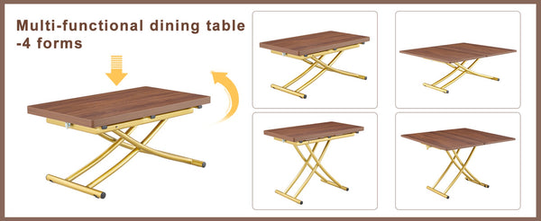 English Elm Modern Adjustable Lift Table Walnut Grain Mdf Top Slim Metal Legs Home Office Use Dark Walnut,Gold W1151P302106