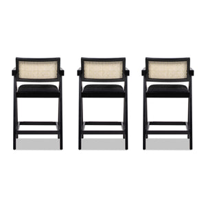 English Elm Jennifer Taylor Home - Milan 25.5” Modern Resin Webbing Back Bar Stool Set of 3 with Arms, Black Bouclé, Ergonomic Comfort B2719P238391